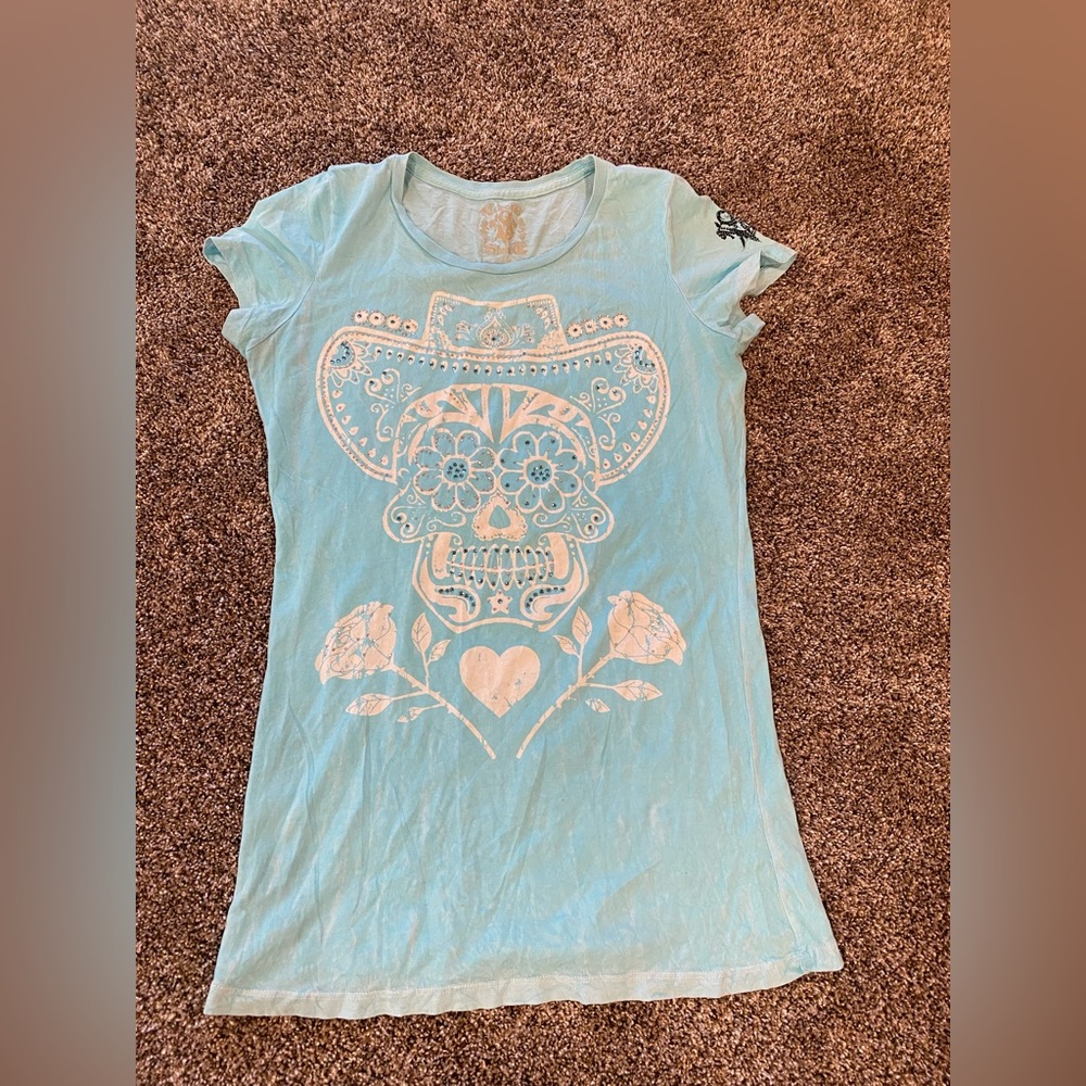 Rebel stone blue sparkle bling Tshirt xl